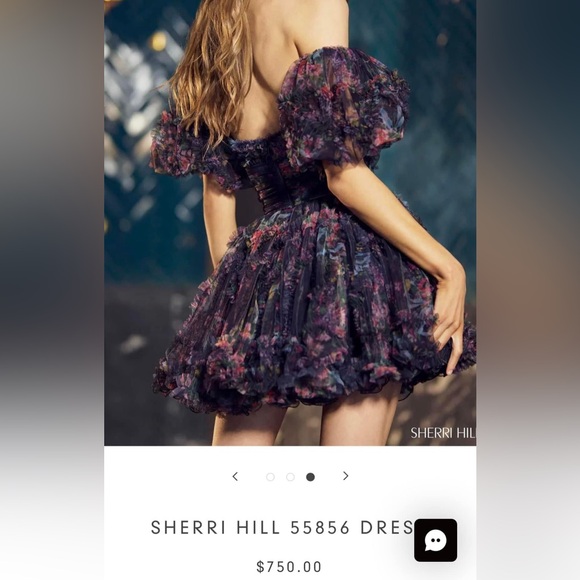 Sherri Hill HoCo Cocktail black floral size 2 NWT with removable puff sleeves - Picture 3 of 4